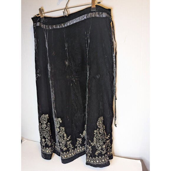 Carol Little Black Velvet Skirt10 Gypsy Peasant Sequins Hippie Boho Fairy Beaded - Picture 3 of 12